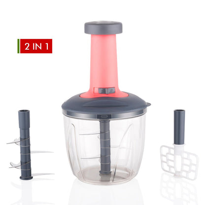 2 In 1 Push Up Chopper With Blender Affixed With 6 Sharp Blade Vegetable And Fruit Cutter With Easy Push And Chop Button 1100 Ml - The Mavi Store