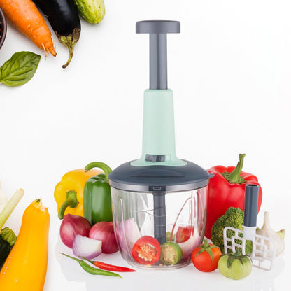 2 In 1 Push Up Chopper With Blender Affixed With 6 Sharp Blade Vegetable And Fruit Cutter With Easy Push And Chop Button 1100 Ml - The Mavi Store