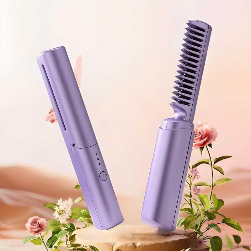 Meneflix™ Cordless Mini Hair Straightener – Portable 2-in-1 Rechargeable Hot Comb