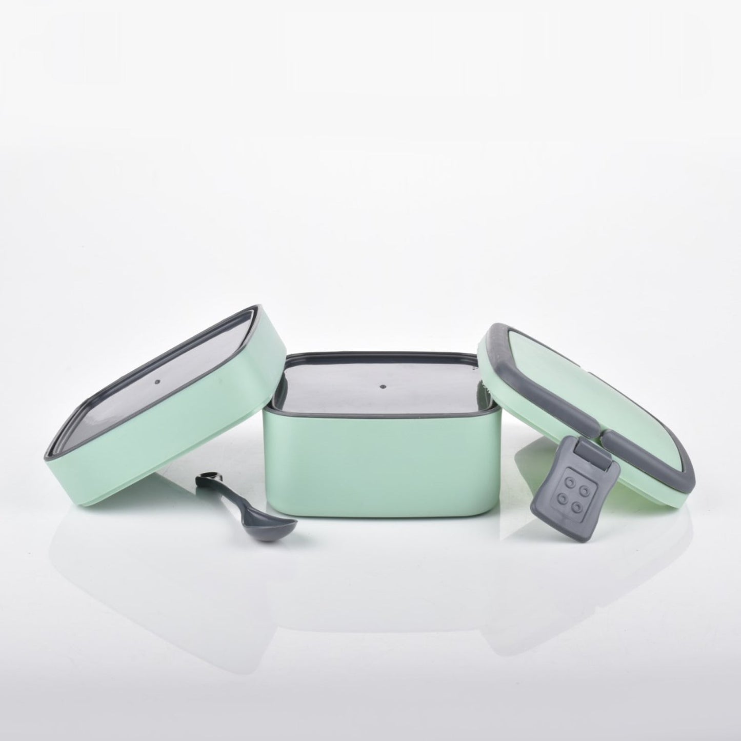 Green Double - layer Portable Lunch Box Stackable With Carrying Handle And Spoon Lunch Box - The Mavi Store