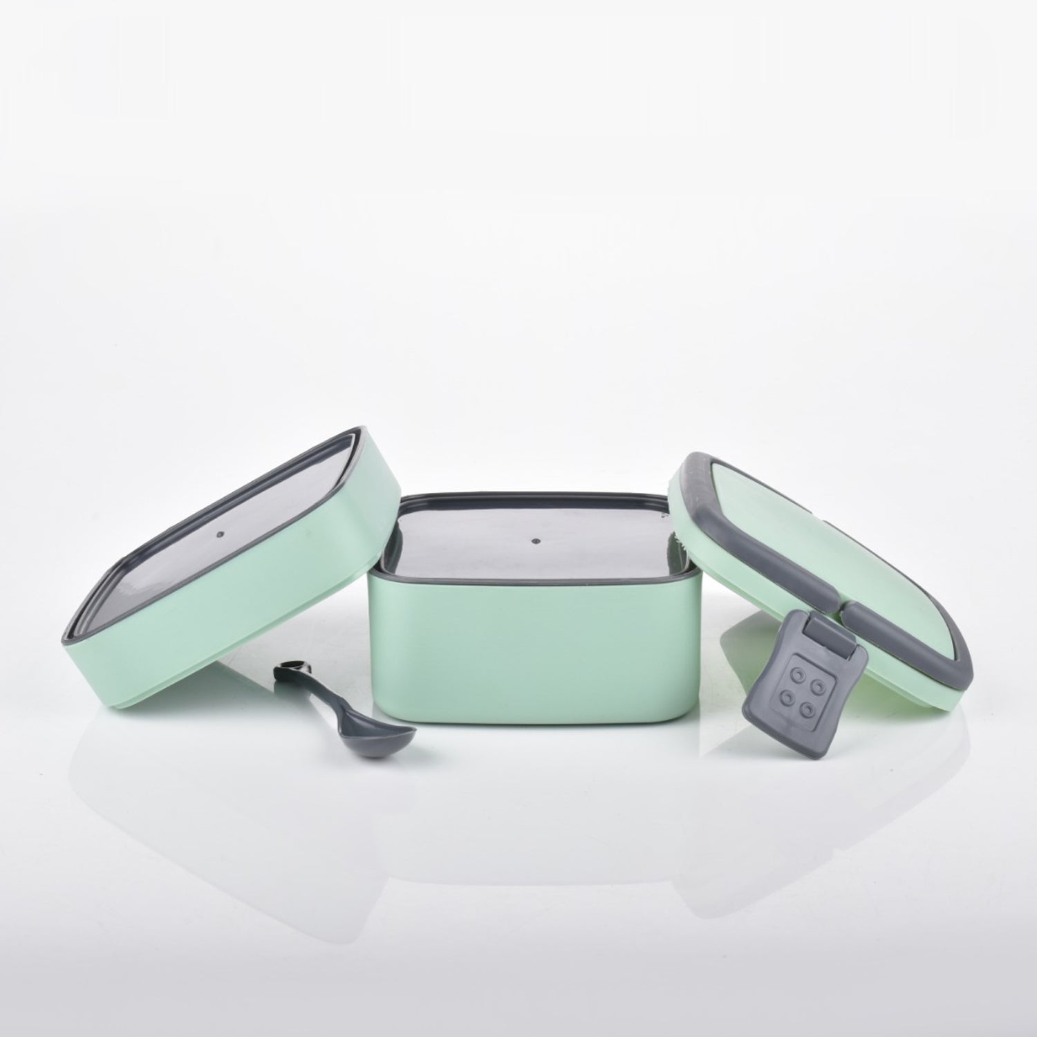 Green Double - layer Portable Lunch Box Stackable With Carrying Handle And Spoon Lunch Box - The Mavi Store