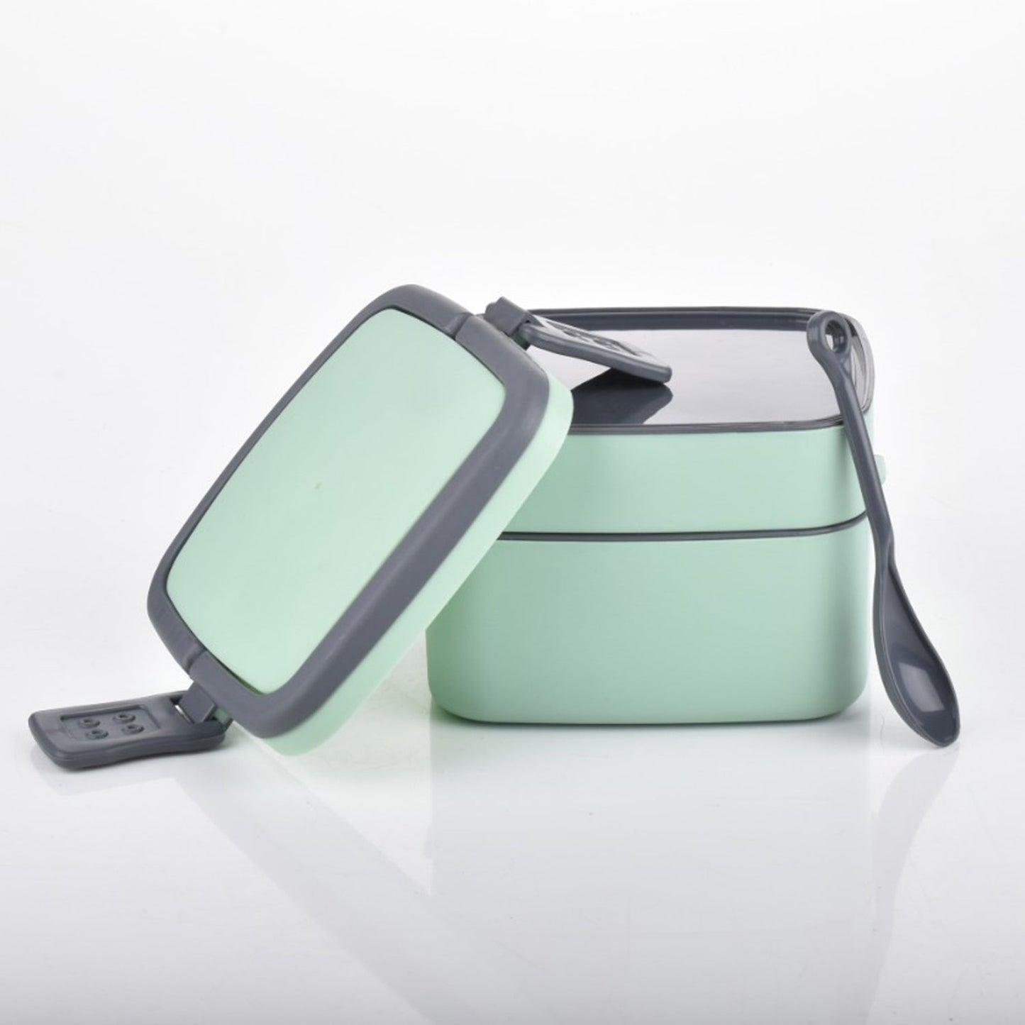 Green Double - layer Portable Lunch Box Stackable With Carrying Handle And Spoon Lunch Box - The Mavi Store