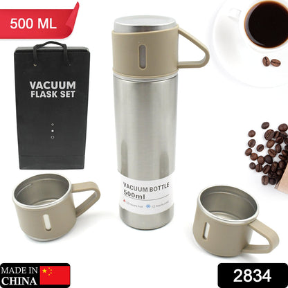 Stainless Steel Vacuum Flask Set With 3 Steel Cups Combo For Coffee Hot Drink And Cold Water Flask Ideal Gifting Travel Friendly Latest Flask Bottle. (500ml) - The Mavi Store